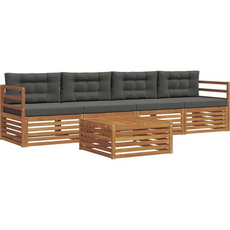 vidaXL Conjunto de sofás de exterior 5 uds. Natural y Antracita (1/5)
