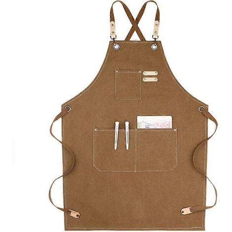 Tablier de travail unisexe en toile avec bretelles et 3 poches, tablier de chef pour la peinture sur bois