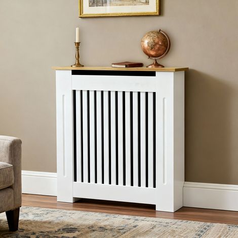 Extra Tall 92cm Radiator Cover MDF Modern Cabinet Slatted Grill Wood Texture Top, Small 78 x 20 x 92.5 cm