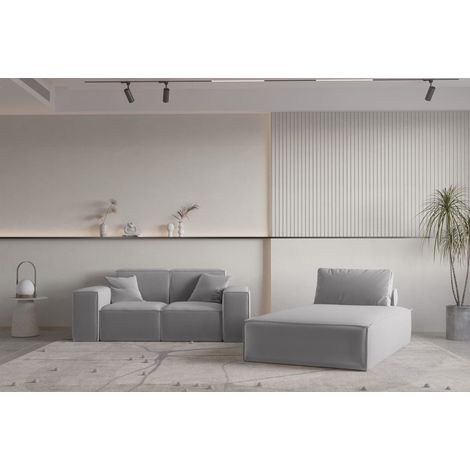 Sofa Set 2-teilig Sezlong und Sofa 2-Sitzer CELES PREMIUM Stoff Opera Velvet Hellgrau (1/4)