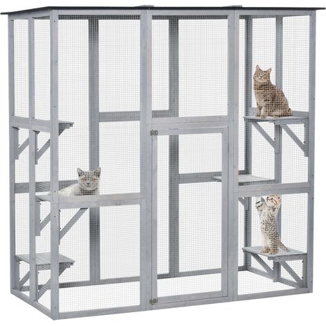 Wooden Catio Cat Outdoor Enclosure, Cat Cage  Waterproof Roof, Platforms, for Multiple Kittens, 180 x 98 x 180 cm (1/5)