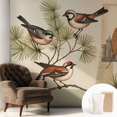 Papier peint intissé décoratif avec colle pour salon chambre et bureau Installation rapide Collage d'oiseaux 250x250 cm (1/5)