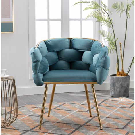 Polsterstuhl aus blauem Samt mit Metallgestell und Armlehnen, Belastbarkeit 150 kg,73x56x75 cm (1/5)