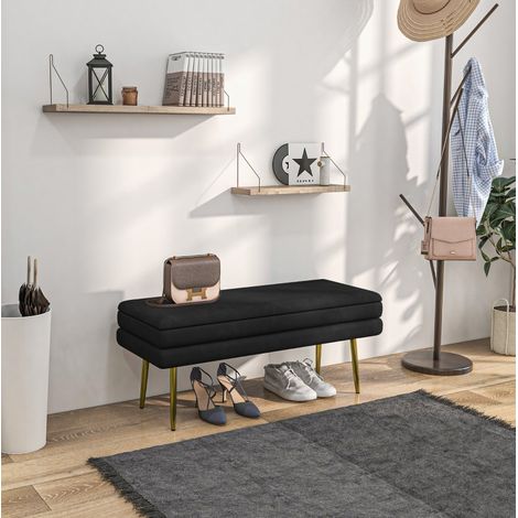 Panca imbottita contenitore 100x37.5x42 cm, seduta confortevole, spazio nascosto, poliestere nero (1/5)