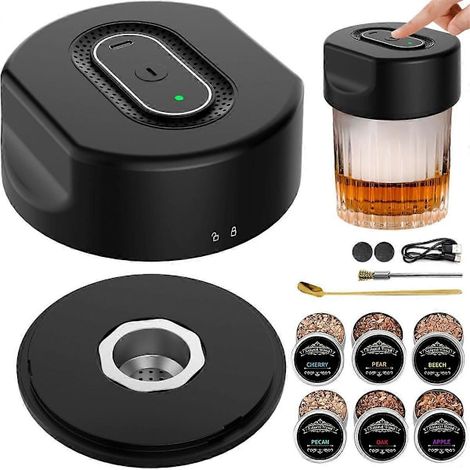 Whisky-Räucherset – Elektrisches Cocktail-Räucherset mit 6 Holzchips in verschiedenen Geschmacksrichtungen, ideales Geschenk für Männer/Väter/Ehemänner (1/4)