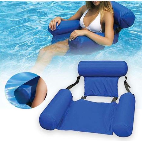 Transat gonflable 3 tubes pliable motif imprimé, dossier sans plaque mousse, bleu marine, loisir aquatique piscine (1/5)