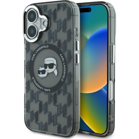 Karl Lagerfeld IML Monogram Karl & Choupette Head MagSafe - iPhone 16 Hülle (Schwarz) (1/5)