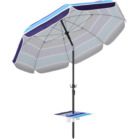Sombrilla de playa con mesa, protección UV30+, inclinación ajustable.