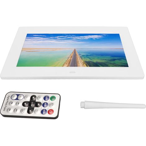 Cadre photo numérique 10 pouces HD 1024x600 LED avec télécommande, blanc, prise UE 100-240 V (1/5)