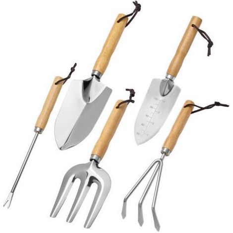 Outils de Jardinage, Ensemble d'outils de Jardin, 5pcs Garden Tool Set, Outil de Jardin Manche en Bois pour Jardinage Plantes Intérieur Extérieur avec Une Pelle Fourchette