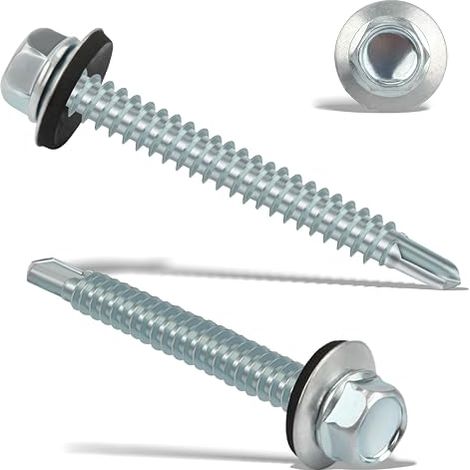 Vis Autoforeuse Metal 6,3x50 mm Inox Bac Acier Hexagonale Autoperceuse pour Metal Vis Etanche Joint Tole Toiture Autoforante Auto Foreuse Fixation Argenté (1/5)