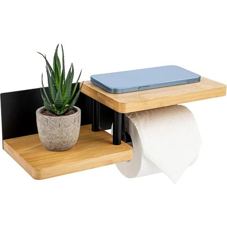 Porte-papier toilette mural avec étagère, rangement à 2 niveaux