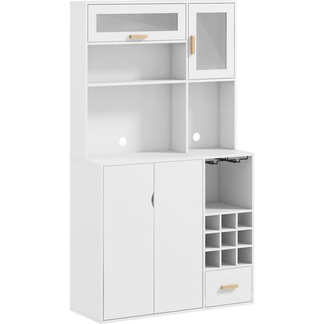 Meuble de rangement blanc 100x38x172 cm avec portabouteilles, étagères, tiroir, armoires (1/5)