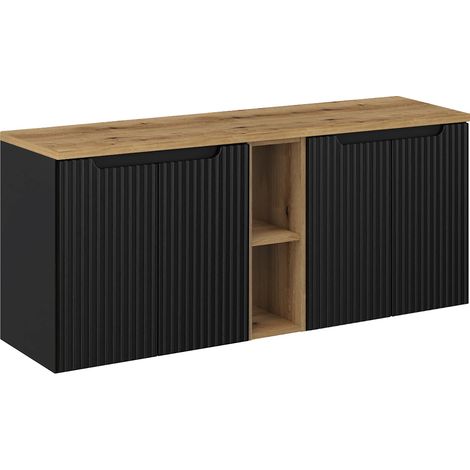 Waschtischunterschrank 140.4cm Riva, Schwarz und Holzoptik