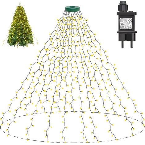 Guirlande lumineuse d'arbre de Noël 2 m x 16, 400 LED (1-2,4 m), 8 modes, décoration de Noël pour la maison, jardin, terrasse (blanc chaud) (1/5)