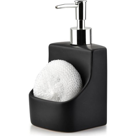 Dispensador de lavavajillas líquido con recipiente para esponja y esponja, cerámica, negro, 400 ml (1/5)
