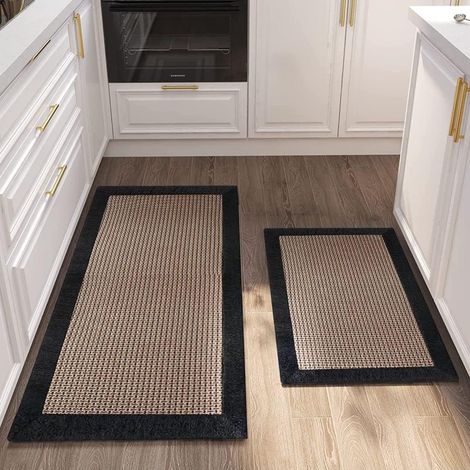 Tapis Cuisine Devant Evier, Tapis de Cuisine Lavable Antidérapant, Tapis Couloir en Coton et Lin Tissé, Tapis de Sol pour la Cuisine, Le Salon, Le Bureau (Noir, 50x120cm)