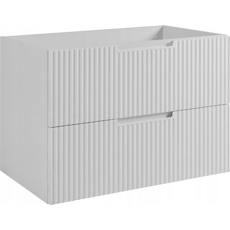 Rodan Badschrank 120 cm, Schwarz Matt und Holz, 46 x 120 x 57 cm, geriffelte Türen, weiße Platte, feuchtraumgeeignet