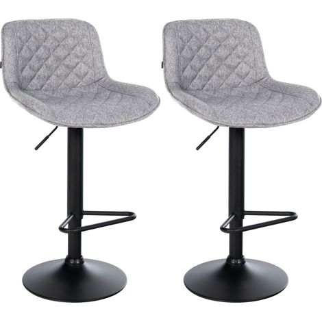Set di 2 sgabelli da bar con poggiapiedi altezza regolabile tessuto grigio chiaro con cuciture a rombi struttura in metallo nero 100006232