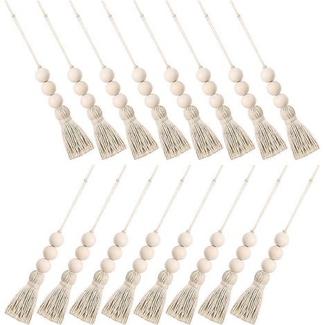 Décoration suspendue rustique en perles de bois pour fenêtres et murs, 48 pièces, avec pompons chics. (1/5)