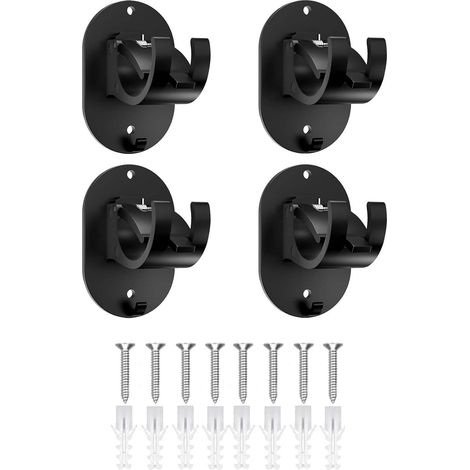 Support Tringle à Rideaux sans Percage Lot de 4 Double Fixation Auto-Adhésive Vis Renforcée Universel pour Volet Roulant Salle de Bain Cuisine Noir (1/5)