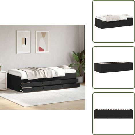 The Living Store Lit de jour avec tiroirs sans matelas noir 75x190 cm - Lit Deux Places - Canapé Convertible - Meuble Multifonctionnel - Rangements Intégrés - Tiroir Coulissant (1/5)