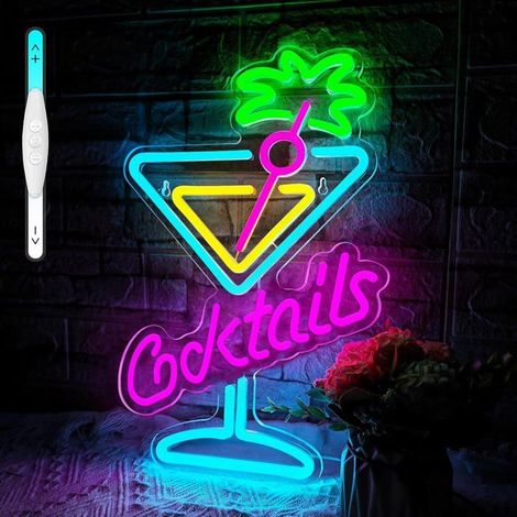 Lampe néon cocktail, à intensité variable, alimentée par USB, parfaite pour les fêtes