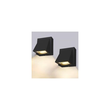 Juego de 2 apliques LED de pared, 5W, para uso interior/exterior, luz blanca cálida 3000K, IP65, ideal para dormitorio, salón, baño, color negro, clase energética A+. - Crezuo