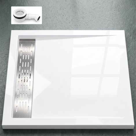Mai & Mai Receveur de Douche Plat Bac à Douche 90x90cm en Acrylique Blanc Rectangulaire XE4 avec Bonde A2 (1/5)