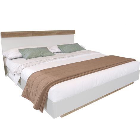 Letto per Adulti 205 x 164 cm in Legno, Letto Matrimoniale con Testiera, Design Bicolore, senza Materasso, Rovere (1/5)