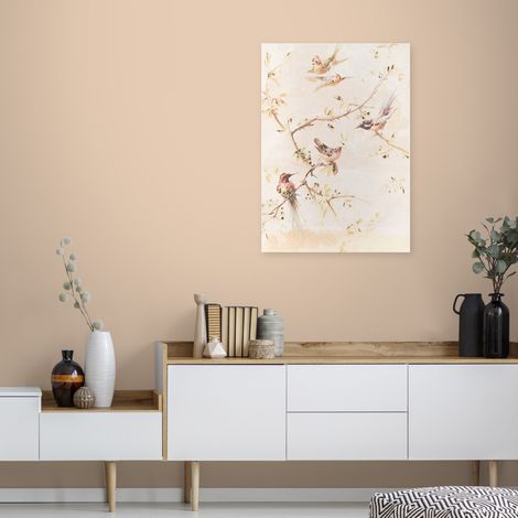 Toile imprimée Oiseaux, détails peints à la main 50 x 70cm Rose, or (1/5)
