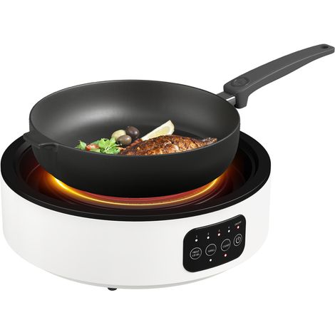 Plaque de cuisson vitrocéramique 2 en 1 cuisson et grill 2000W 4 niveaux puissance LED bac graisses blanc