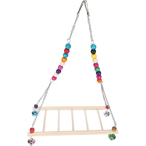 Balançoire en bois naturel pour poules, support en forme d'échelle, perles colorées à mâcher et à mordiller. (1/3)