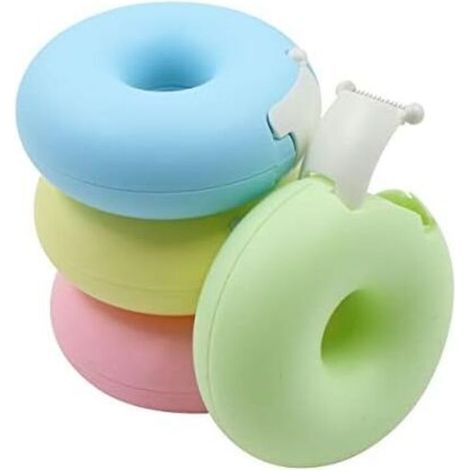 JSSEVN - 7.7 x 7.7 x 3 cm Pack of 4 Adhesive Tape Dispensers - Mini Donut-Shaped Tape Cutter Accessory for School Crafts (1/4)