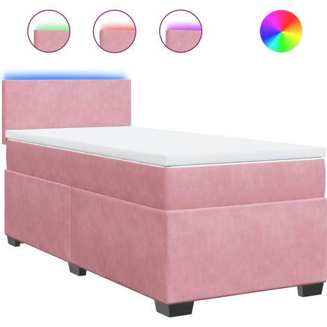 Lit simple Lit adulte Sommier à lattes de lit avec matelas Rose 90x200 cm Velours