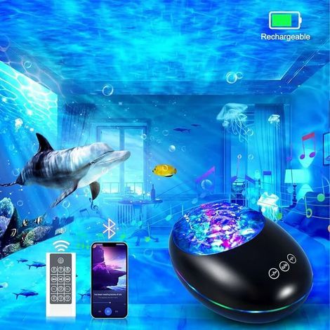 Ferngesteuertes Projektor-Nachtlicht mit Timer, wiederaufladbare Bluetooth-Stimmungslampe über USB, 8 Farben und 8 Naturgeräusche, ideal für Partydekorationen für Kinder und Erwachsene