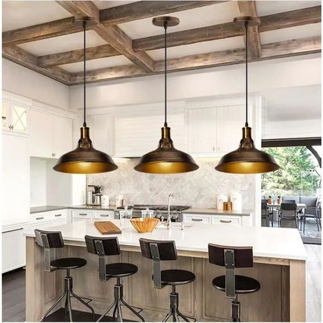 Lot de 3 Suspension Luminaire Vintage Salon,Lustre Plafonnier Industrielle Retro Style Edison pour Salon Chambre (1/4)