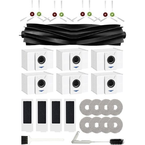 Kit de accesorios para ECOVACS DEEBOT T20 OMNI/DEEBOT T20e Omni. Repuestos (29 paquetes): 1 cepillo principal, 8 cepillos laterales, 8 mopas, 6 bolsas para aspiradora y 4 filtros HEPA. (1/4)
