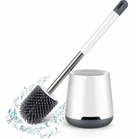 Balayette WC en silicone antibactérien, brosse de toilette murale avec support, soies propres, base avec filtre à eau et séchage rapide, blanc (1/5)