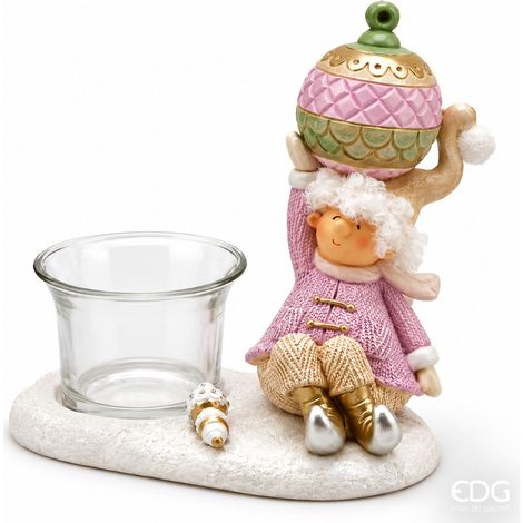 EDG Enzo De Gasperi Portacandela Bimbo con Decorazioni di Natale H 14 Cm Scatola Regalo Green Pink (1/3)