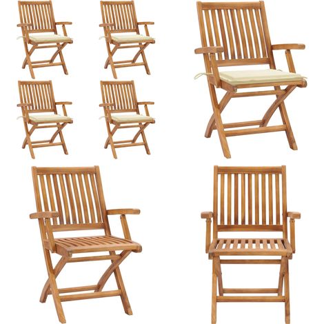 Chaises pliables de jardin avec coussins lot de 4 Teck solide - Chaise pliable - Bois de teck (1/5)