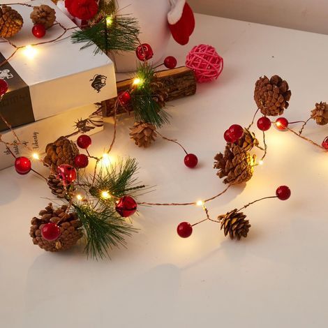 LED-Weihnachtsbeleuchtung aus Kupferdraht, Tannenzapfen-Lichterkette mit Kiefernnadeln, kleine kreative Maulbeer-Dekorationsleuchte, 2 Meter, 20 Lichter (1/5)
