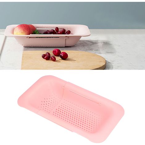 Panier égouttoir, évier, égouttoir, bac à légumes extensible, ustensiles de cuisine, panier à légumes, rose (1/5)