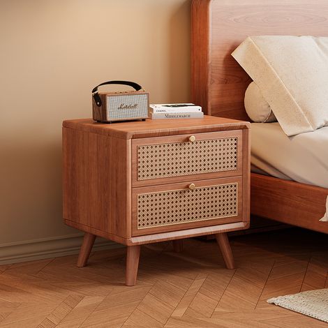 Table de Chevet en Bois de chêne avec tiroir - Table de Chevet Moderne - Petite Commode de Chevet - Table d'appoint pour Chambre à Coucher, Salon, Bureau（Couleur cerise）
