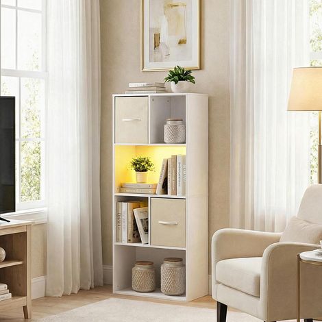 Vitrine cube de rangement blanche avec tiroirs tissu, adaptée salon, bureau et chambre,50x29x121 cm (1/5)