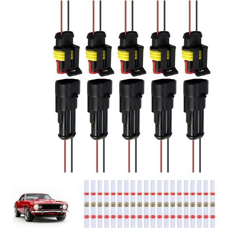 5 PCS Connecteurs Électriques Imperméables et 20 Terminaisons Sécurisées, Connecteurs Étanches à 2 Broches, Connecteur de Fil Électrique, Voiture Fiche Etanche - Autobloquants pour Moto, Voiture (1/5)