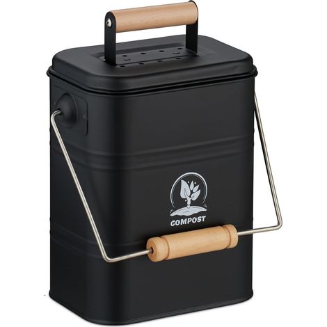Relaxdays Pattumiera da Cucina per Umido, Cestino per Organico 3,5 L, Secchio Rifiuti Compost, 2 Filtri Antiodore, Nero (1/5)