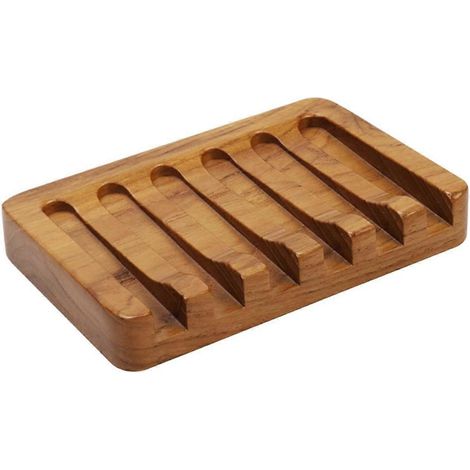 Porte-savon en bois de teck avec motif cascade inclinée, idéal pour la douche, la salle de bain, le lavabo et la cuisine - FFY (1/4)