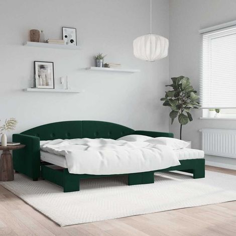 Sofá cama nido con colchón terciopelo verde oscuro 90x200 cm (1/5)