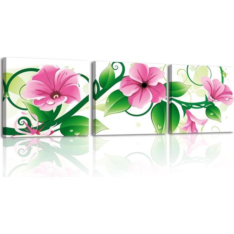 Peinture 3 Pièces Tableau Moderne Fleurs Roses Tableaux Déco Muraux Fleurs Cadre Decoration Murale d'Art De Mur De Toile Impression sur Toile Décoration Salon Chambre Cuisine Bureau 30x30 cm (1/5)